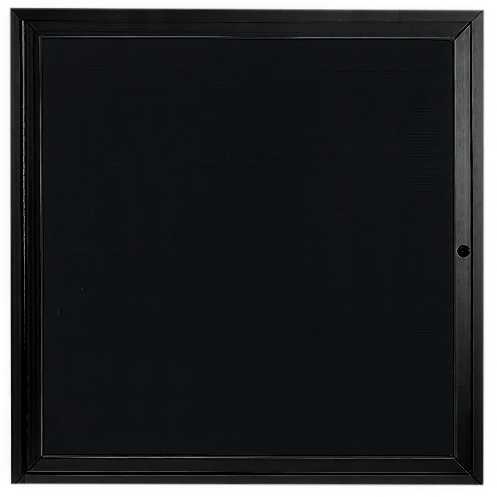Aarco ADC3636BK 36" x 36" Enclosed Hinged Locking 1 Door Powder Coated Black Aluminum Indoor Message Center with Black Letter Board