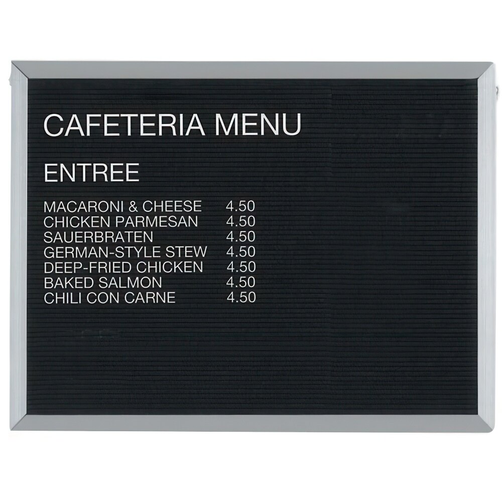 Aarco BOFD3036L 30" x 36" Black Felt Open Face Horizontal Indoor Message Board with Aluminum Frame and 3/4" Letters