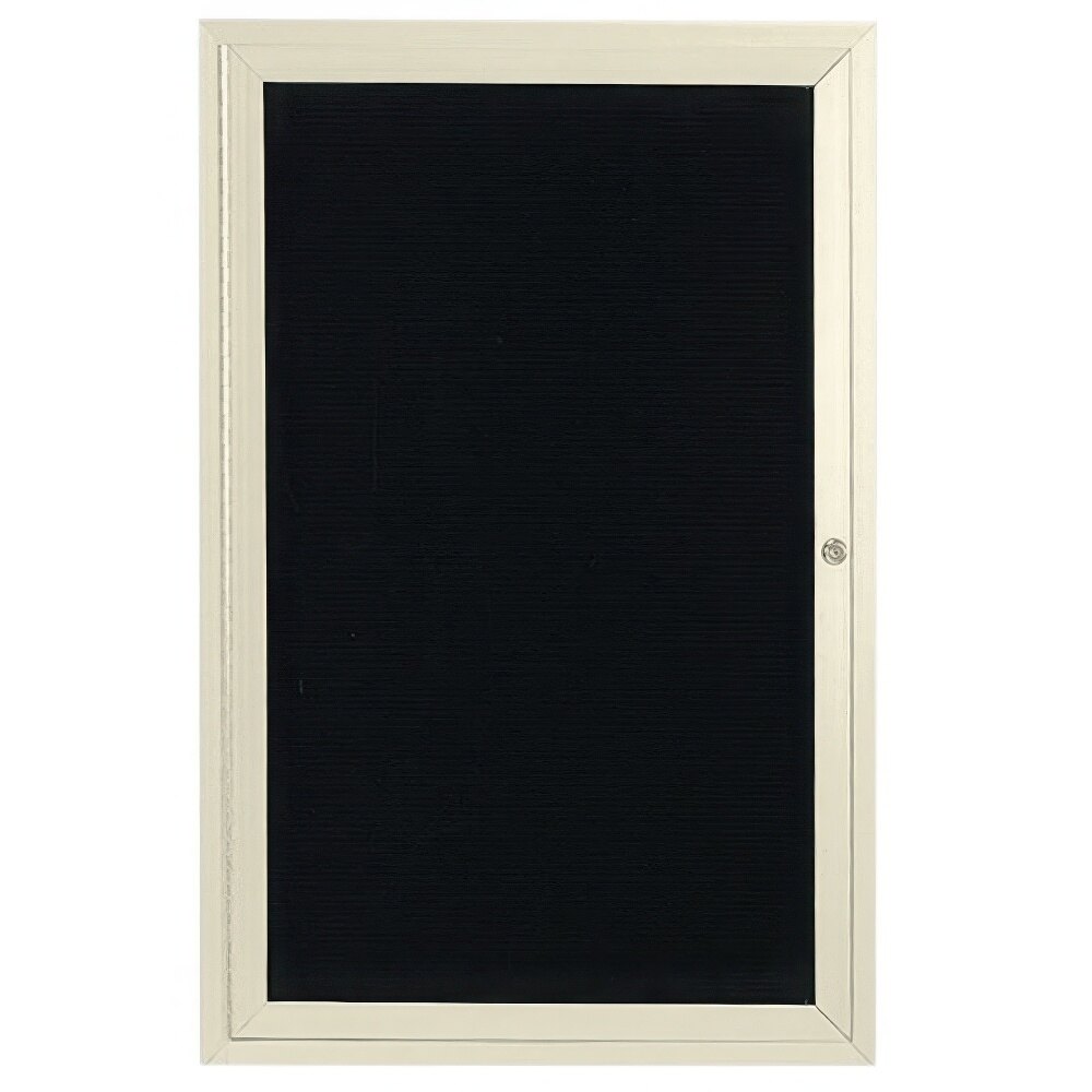 Aarco OADC3624IV 36" x 24" Enclosed Hinged Locking 1 Door Powder Coated Ivory Aluminum Outdoor Directory Board with Black Letter Board