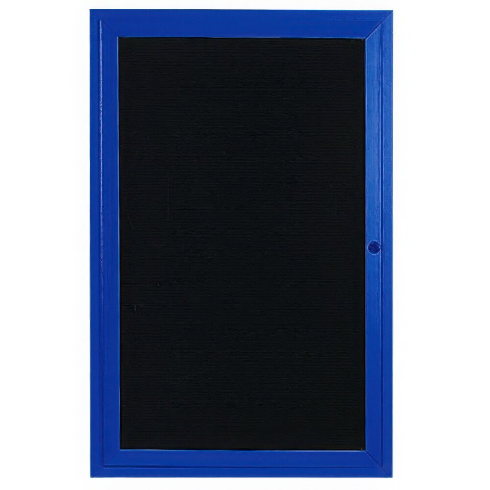 Aarco OADC3624B 36" x 24" Enclosed Hinged Locking 1 Door Powder Coated Blue Aluminum Outdoor Directory Board with Black Letter Board