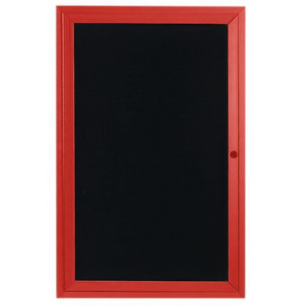 Aarco ADC3630R 36" x 30" Enclosed Hinged Locking 1 Door Powder Coated Red Aluminum Indoor Message Center with Black Letter Board