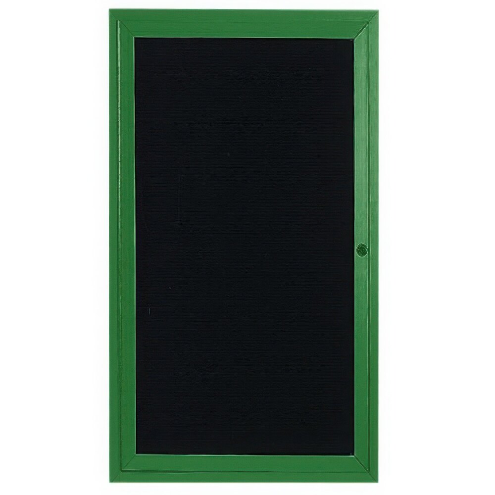 Aarco OADC3612G 36" x 12" Enclosed Hinged Locking 1 Door Powder Coated Green Aluminum Outdoor Directory Board with Black Letter Board