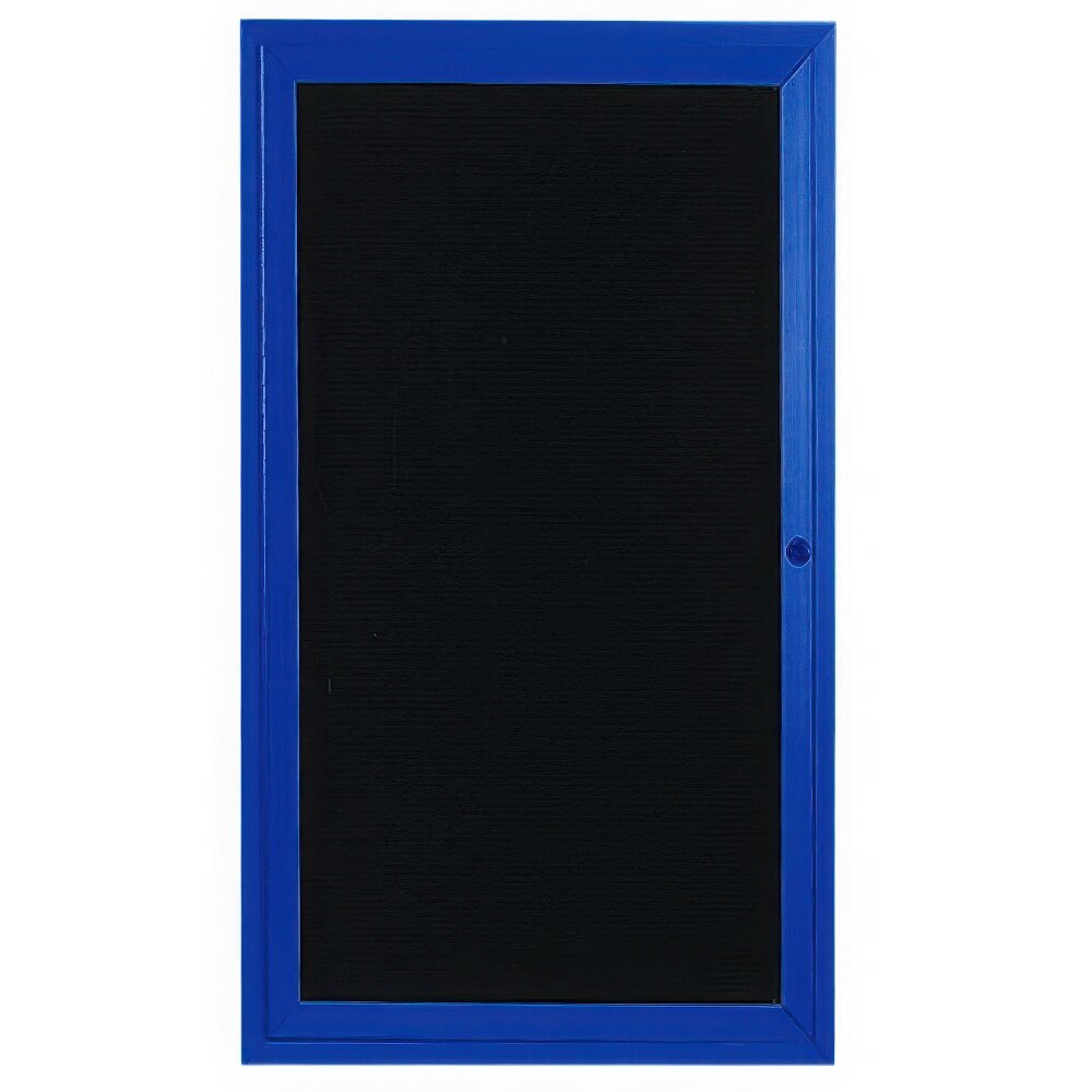 Aarco OADC3612B 36" x 12" Enclosed Hinged Locking 1 Door Powder Coated Blue Aluminum Outdoor Directory Board with Black Letter Board