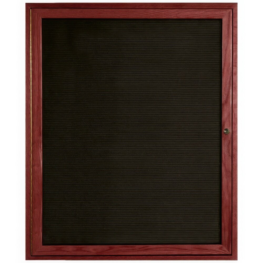 Aarco CDC3630 36" x 30" Enclosed Indoor Hinged Locking 1 Door Black Felt Message Board with Cherry Frame