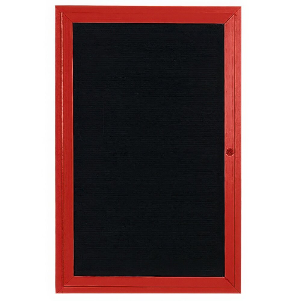 Aarco ADC3624R 36" x 24" Enclosed Hinged Locking 1 Door Powder Coated Red Aluminum Indoor Message Center with Black Letter Board