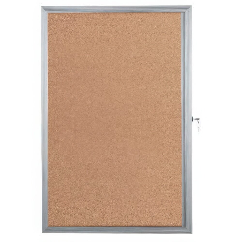 Aarco EBC2418 24" x 18" Enclosed Hinged Locking 1 Door Bulletin Board with Aluminum Frame