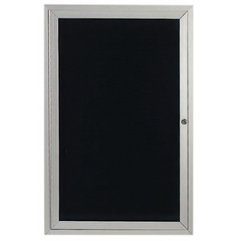 Aarco ADC3630 36" x 30" Enclosed Hinged Locking 1 Door Satin Anodized Finish Aluminum Indoor Message Center with Black Letter Board