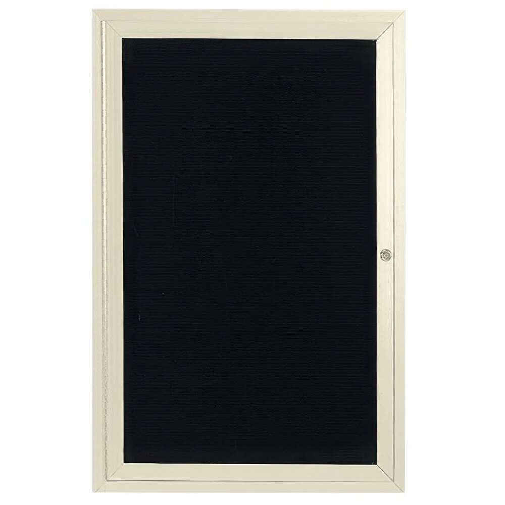 Aarco ADC3624IV 36" x 24" Enclosed Hinged Locking 1 Door Powder Coated Ivory Aluminum Indoor Message Center with Black Letter Board