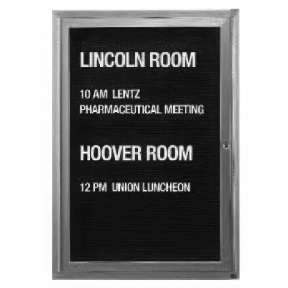 Aarco ADC3624L 36" x 24" Enclosed Locking Aluminum Indoor Message Center with Black Letter Board and 3/4" Letters - 1 Hinged Door