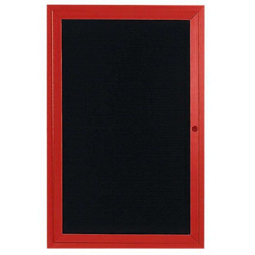 Aarco OADC4836R 48" x 36" Enclosed Hinged Locking 1 Door Powder Coated Red Aluminum Outdoor Directory Board with Black Letter Board