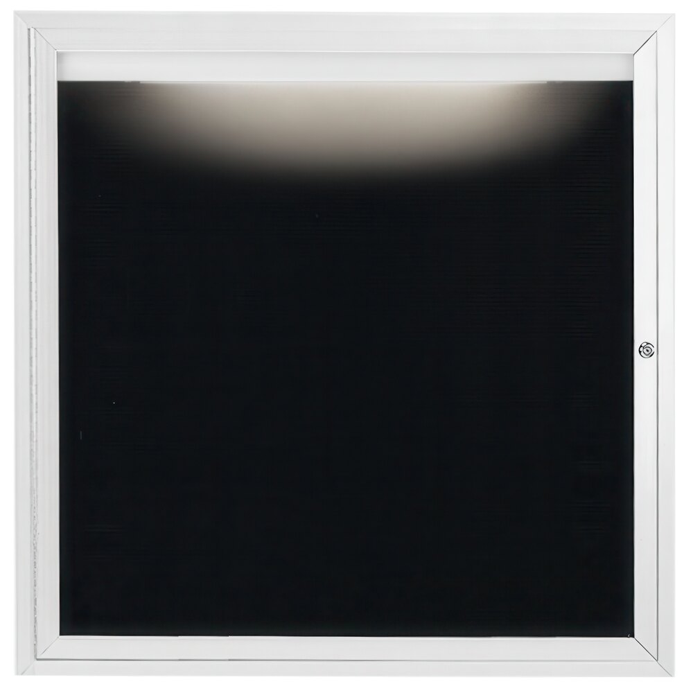 Aarco OADC3636IW 36" x 36" Enclosed Hinged Locking 1 Door Powder Coated White Aluminum Outdoor Lighted Message Center with Black Letter Board