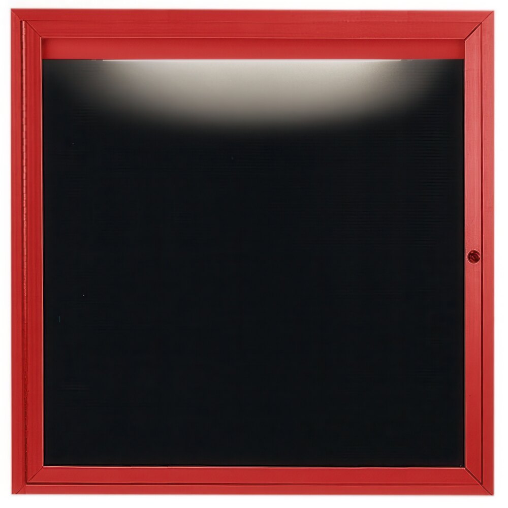 Aarco OADC3636IR 36" x 36" Enclosed Hinged Locking 1 Door Powder Coated Red Aluminum Outdoor Lighted Message Center with Black Letter Board