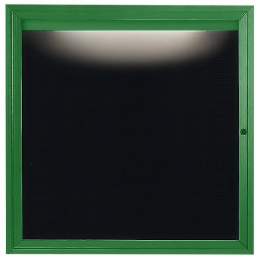 Aarco OADC3636IG 36" x 36" Enclosed Hinged Locking 1 Door Powder Coated Green Aluminum Outdoor Lighted Message Center with Black Letter Board