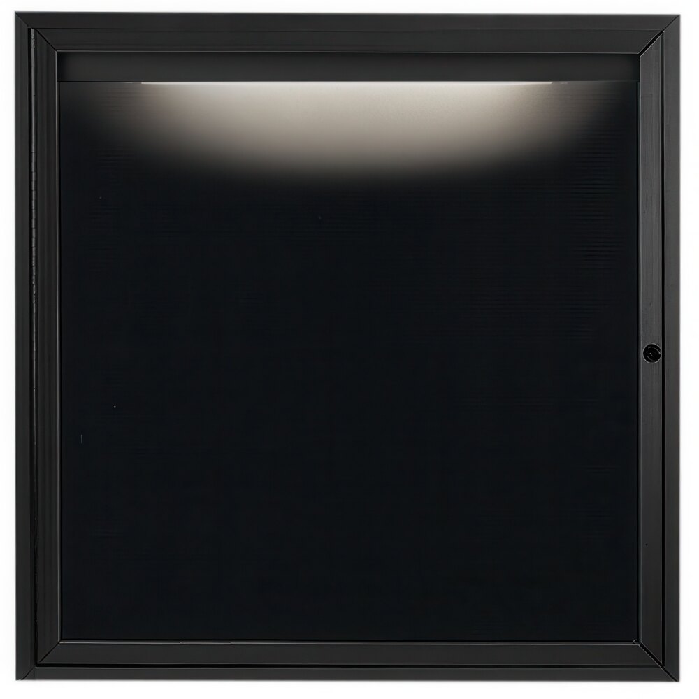 Aarco OADC3636IBK 36" x 36" Enclosed Hinged Locking 1 Door Powder Coated Black Aluminum Outdoor Lighted Message Center with Black Letter Board