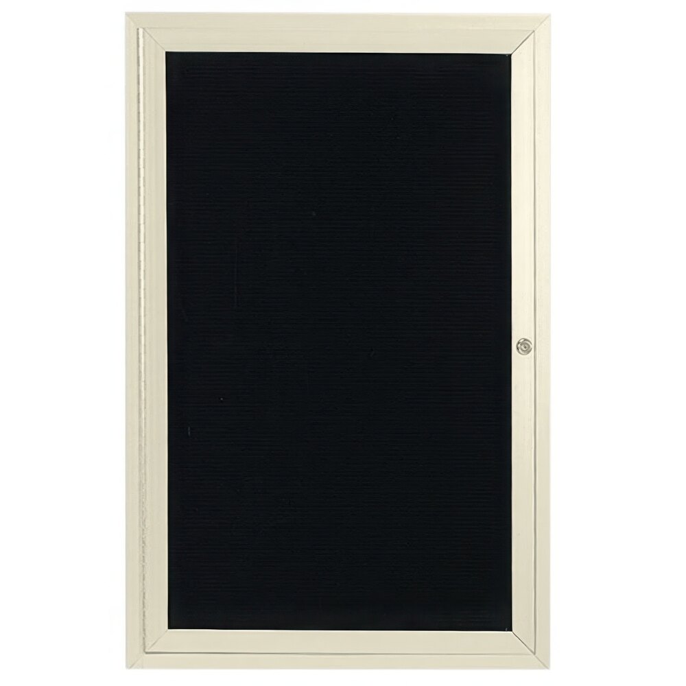 Aarco OADC4836IV 48" x 36" Enclosed Hinged Locking 1 Door Powder Coated Ivory Aluminum Outdoor Directory Board with Black Letter Board