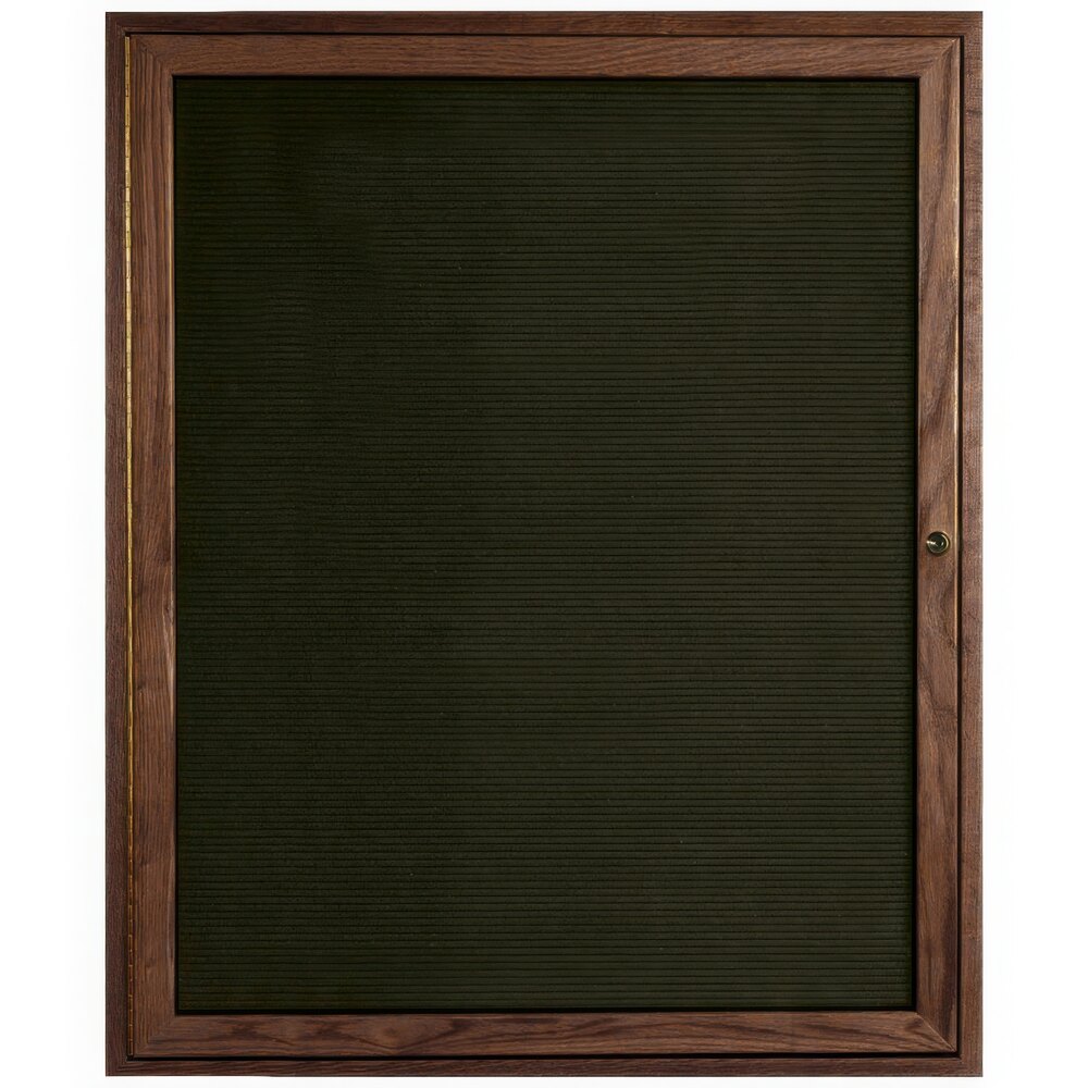Aarco WDC3630 36" x 30" Enclosed Hinged Locking 1 Door Black Felt Message Board with Walnut Frame