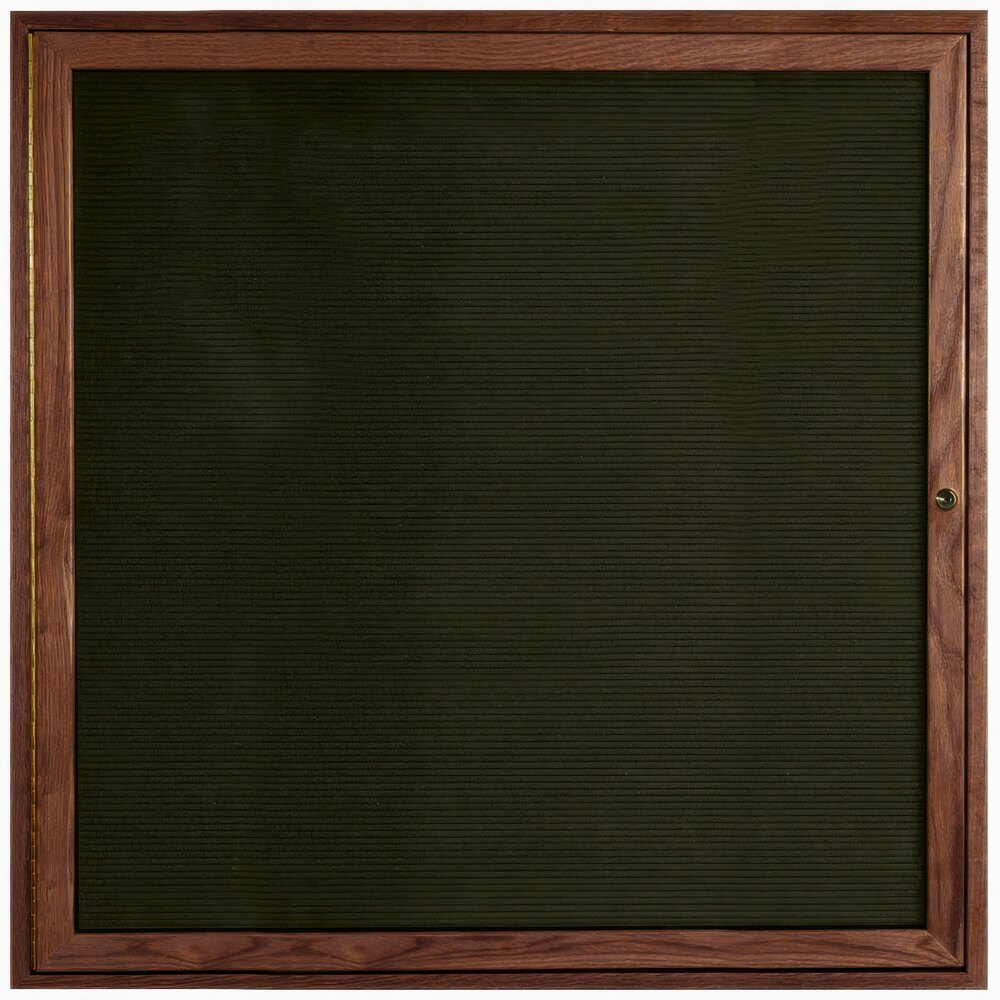 Aarco WDC3636 36" x 36" Enclosed Hinged Locking 1 Door Black Felt Message Board with Walnut Frame
