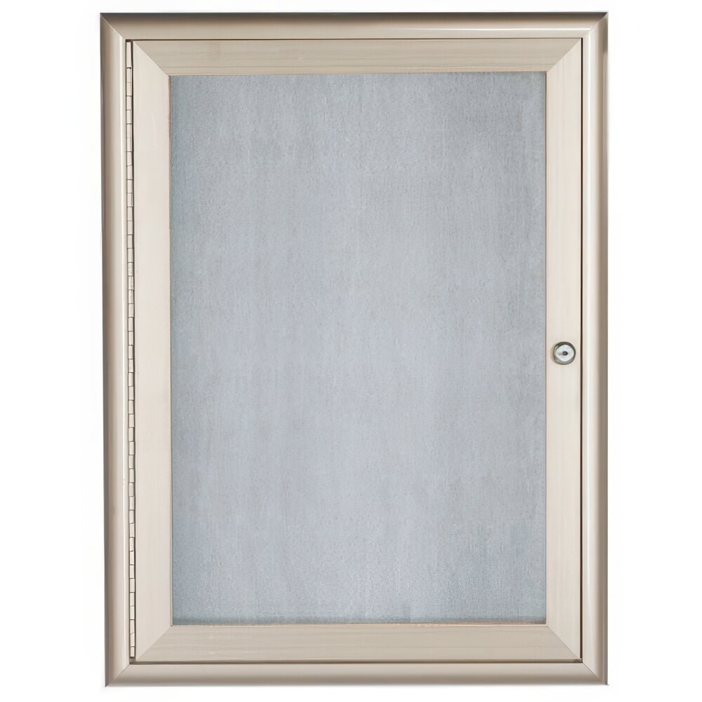 Aarco OWFC2418 24" x 18" Silver Enclosed Locking Aluminum Indoor / Outdoor Bulletin Board with Waterfall Style Frame