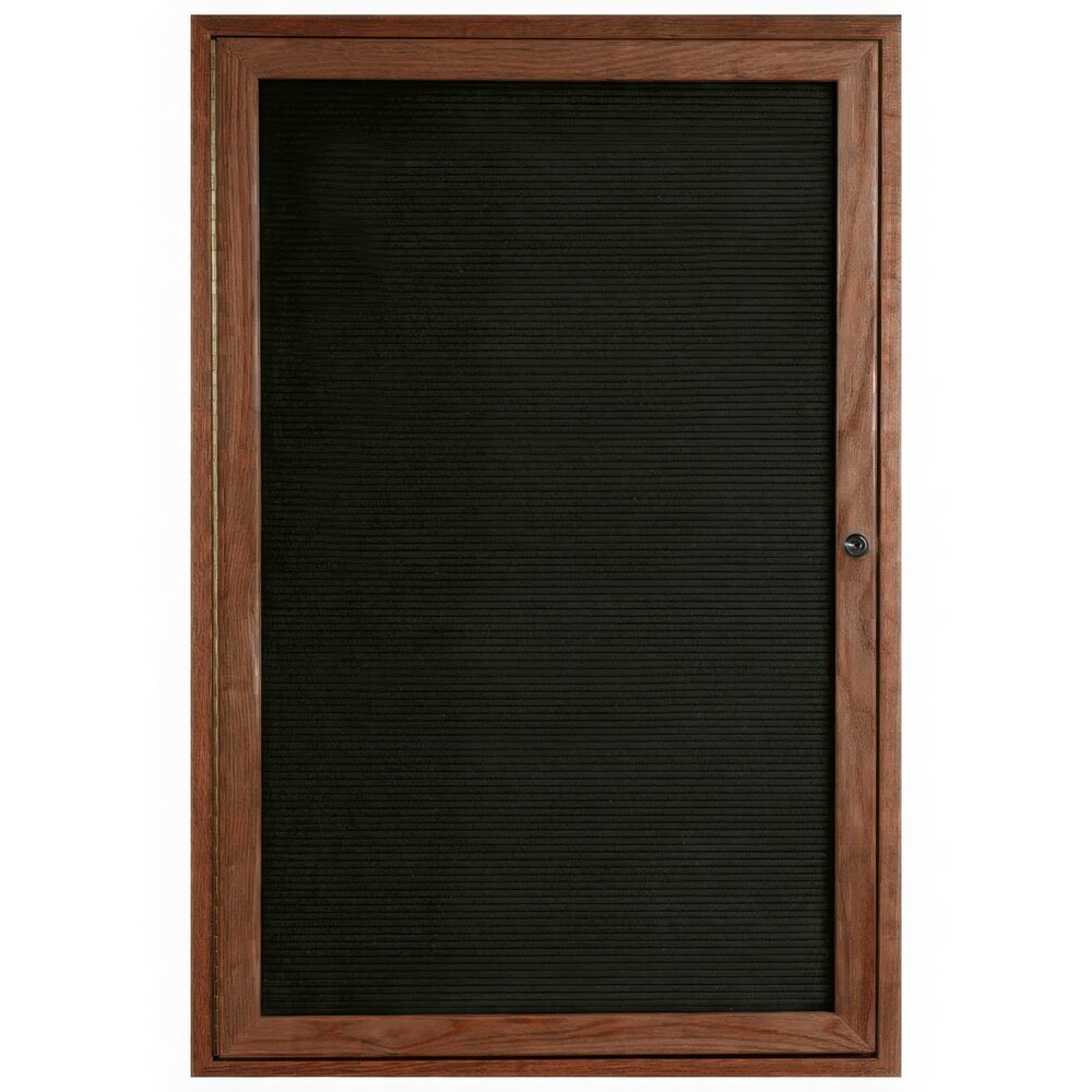 Aarco WDC3624 36" x 24" Enclosed Hinged Locking 1 Door Black Felt Message Board with Walnut Frame