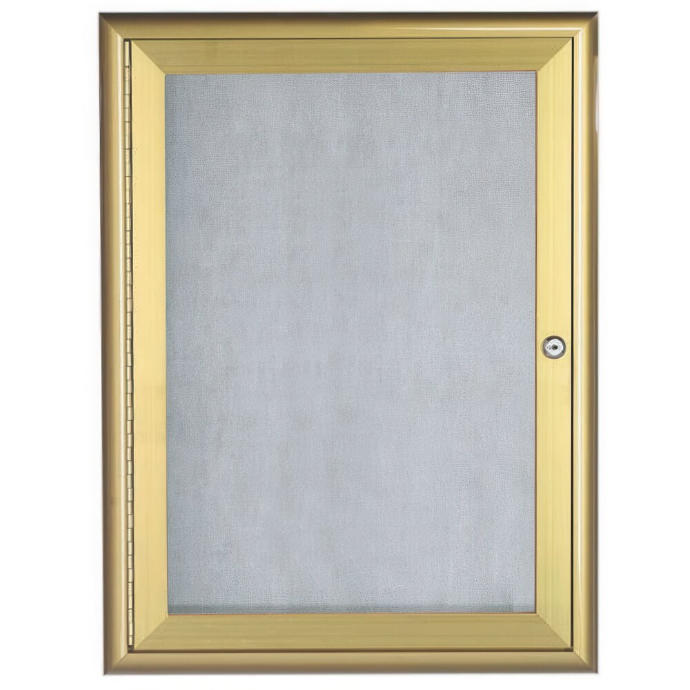 Aarco OWFC3624G 36" x 24" Gold Enclosed Locking Aluminum Indoor / Outdoor Bulletin Board with Waterfall Style Frame