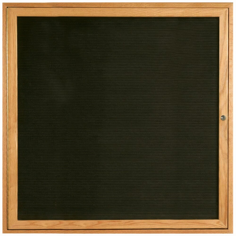Aarco ODC3636 36" x 36" Enclosed Hinged Locking 1 Door Black Felt Message Board with Natural Oak Frame