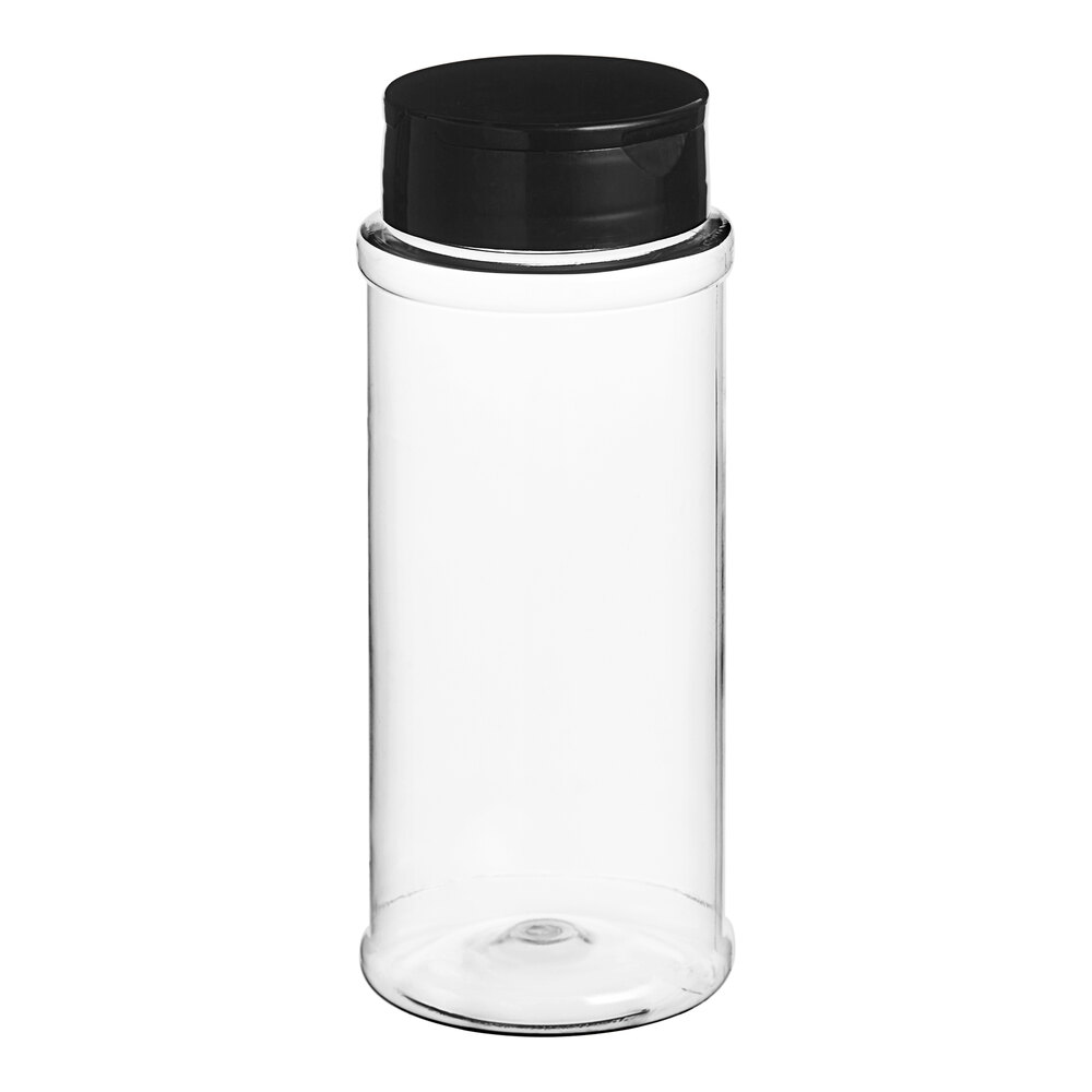 12 oz. Round Plastic Spice Container and 53/485 Black Induction-Lined Dual Flapper Lid with 7 Holes - 170/Case
