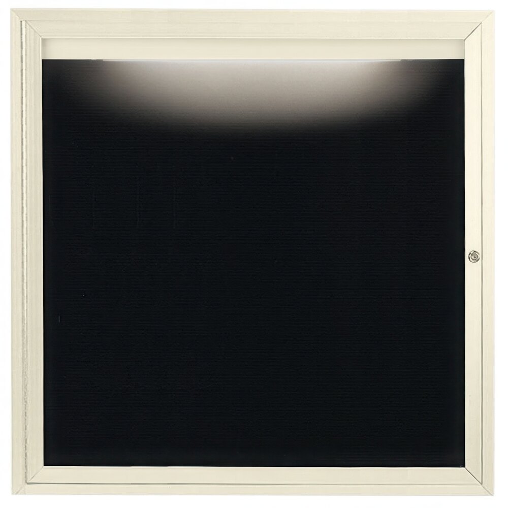 Aarco OADC3636IIV 36" x 36" Enclosed Hinged Locking 1 Door Powder Coated Ivory Aluminum Outdoor Lighted Message Center with Black Letter Board