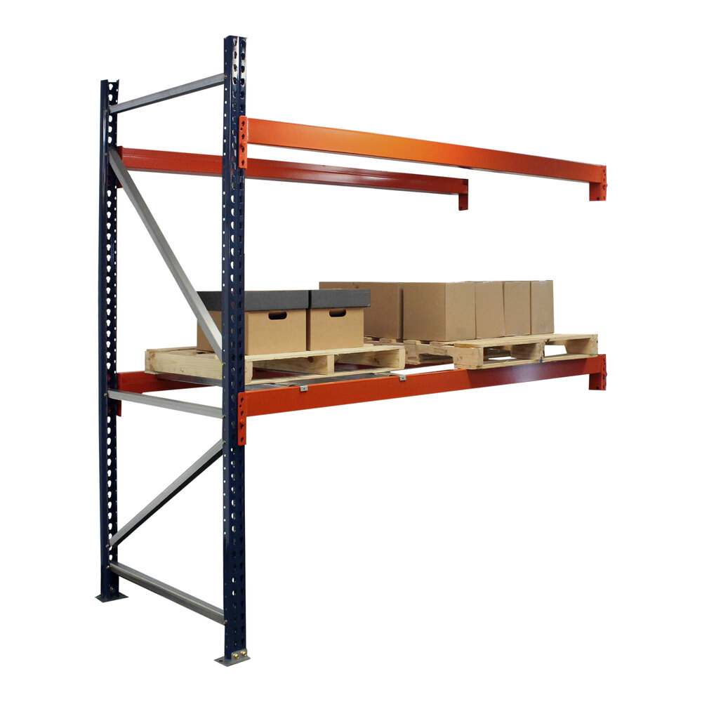 Interlake Mecalux 108" x 42" x 120" Blue / Orange Heavy-Duty Bolted Teardrop Pallet Rack Add-On 3141204245E108A - 5,380 lb. Individual Shelf Capacity