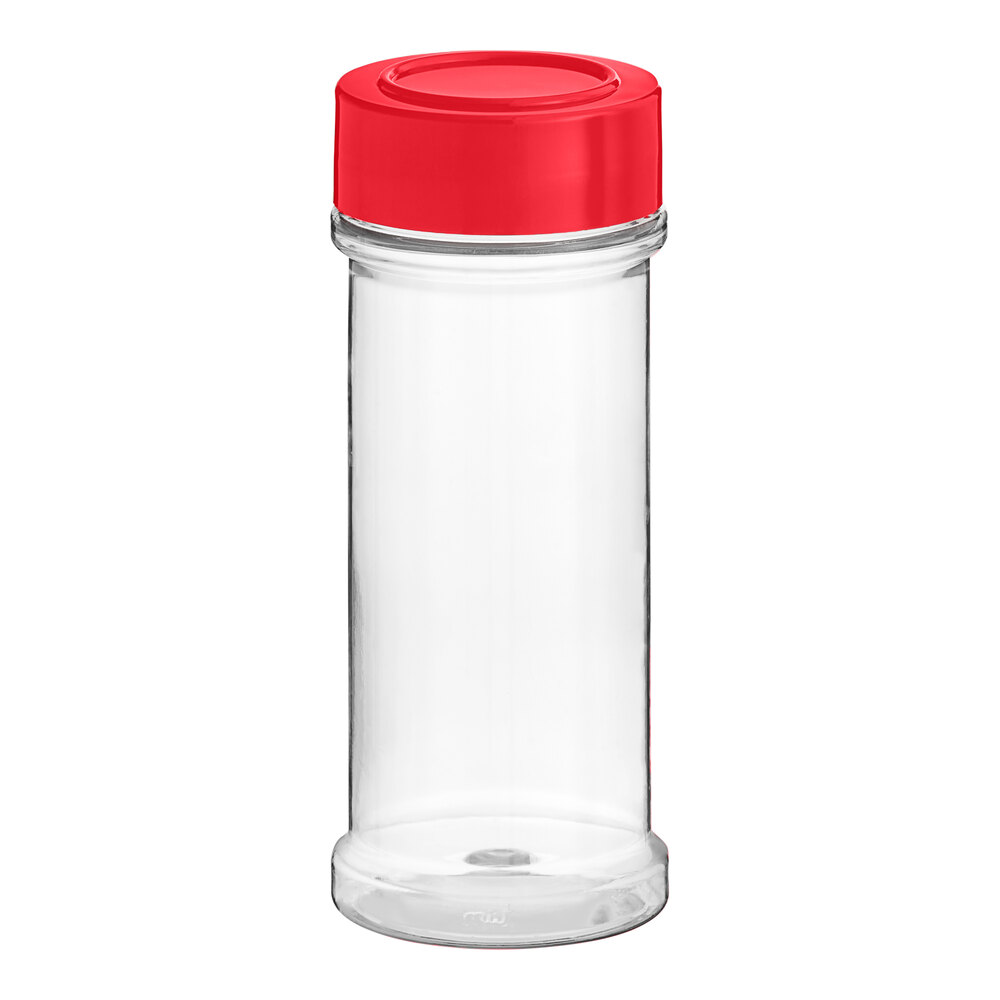 5.5 oz. Round Plastic Spice Container and 48/485 Smooth Red Unlined Lid - 350/Case
