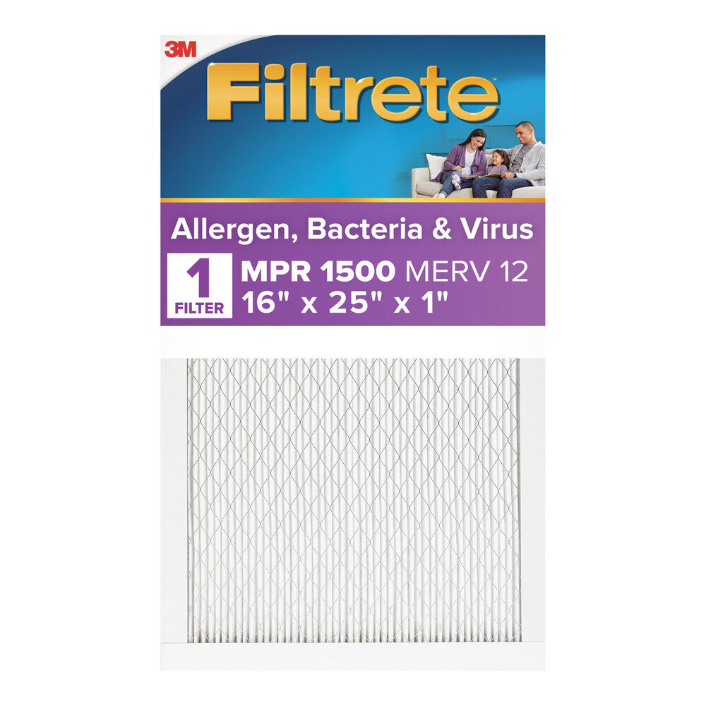 3M Filtrete 16" x 25" x 1" MPR 1500 High-Performance Allergen, Bacteria, and Virus Air Filter 70009131486