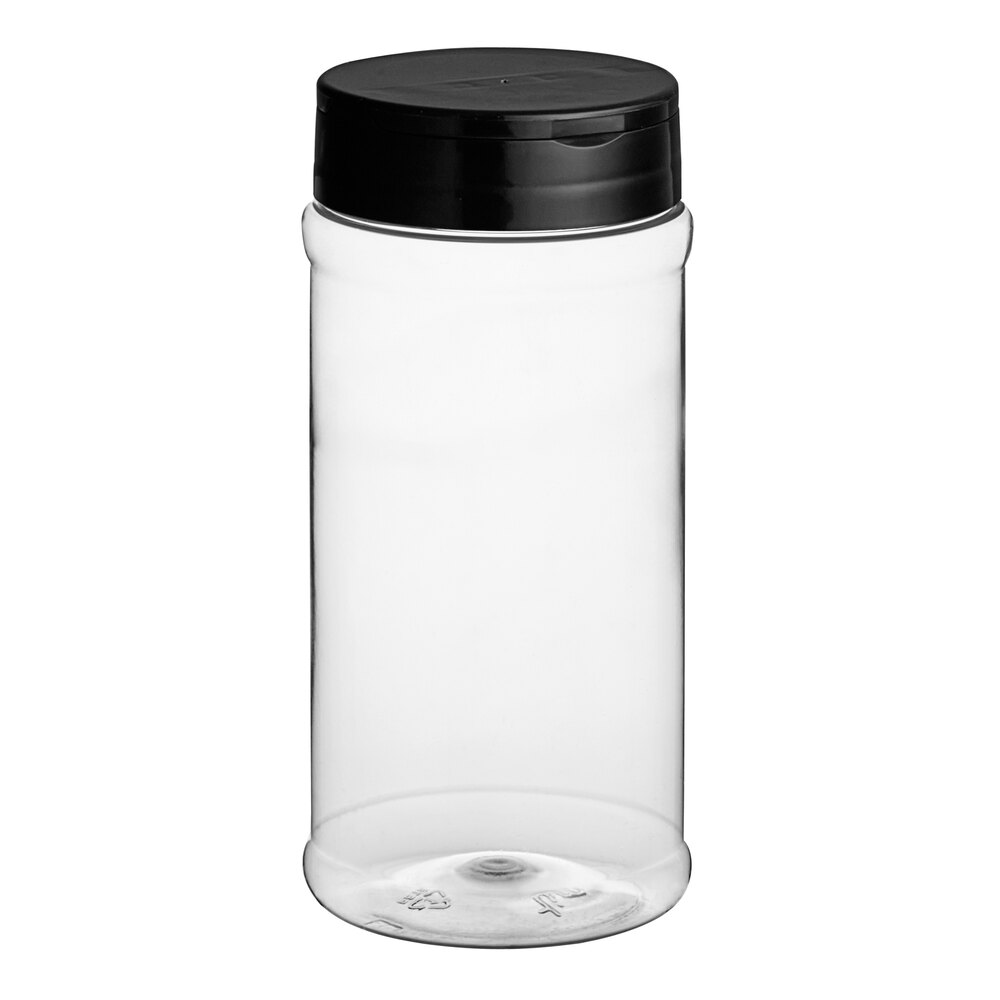 16 oz. Round Plastic Spice Container and 63/485 Black Unlined Dual Flapper Lid with 7 Holes - 192/Case