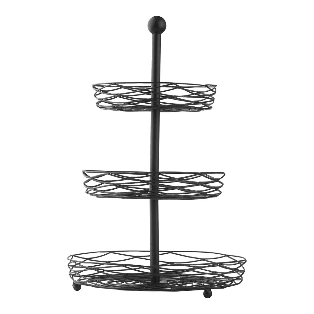 Tablecraft Artisan Collection 11 1/2" x 18" Round 3-Tier Black Display Basket