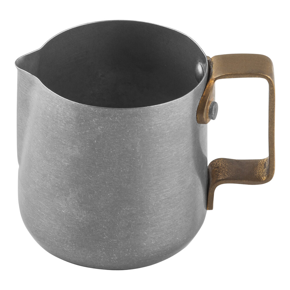 Tablecraft 14 oz. Vintage Finish Stainless Steel Frothing Pitcher with Gold Handle 12056