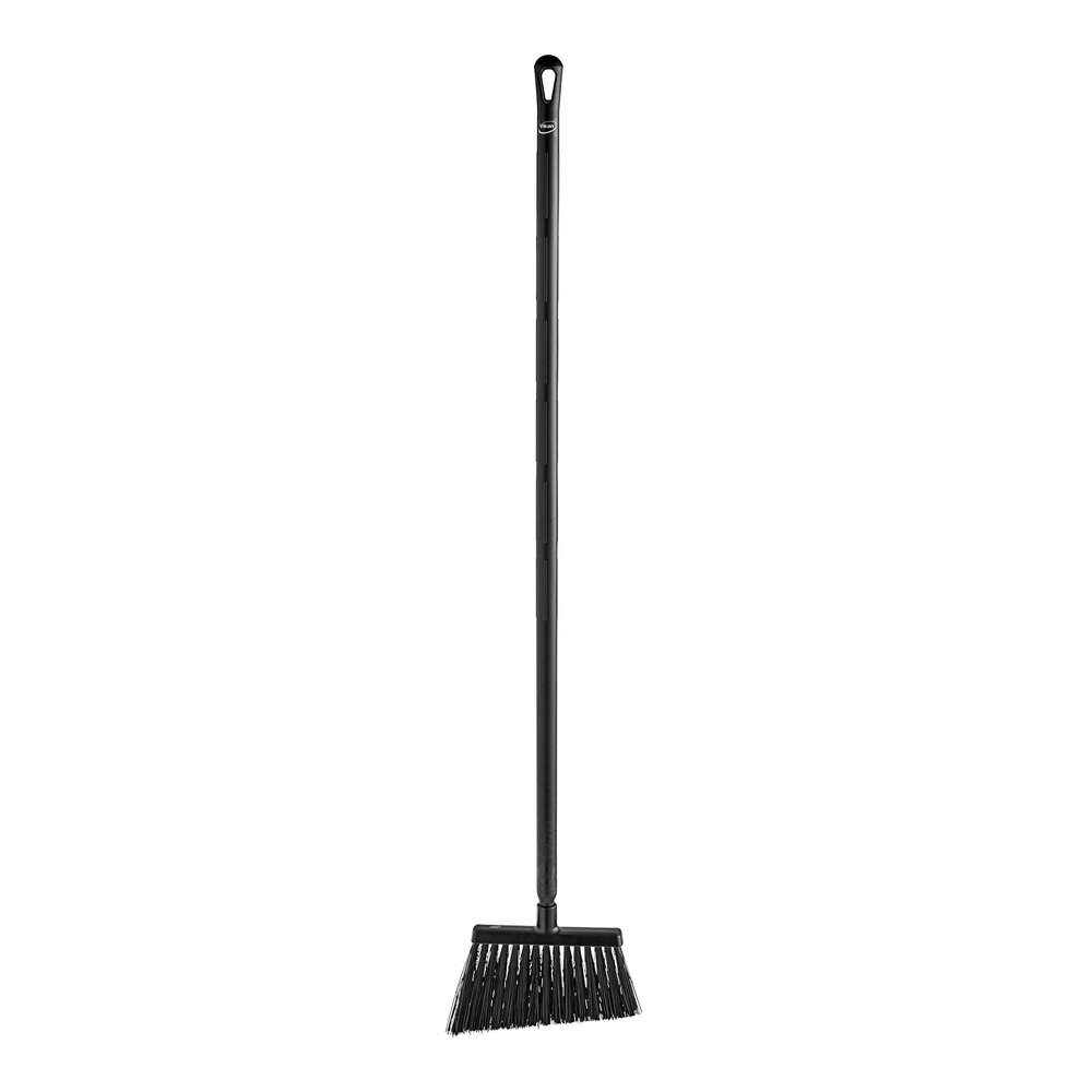 Vikan 11 1/2" Black Angled Broom Head with Unflagged Bristles and 51 3/16" Ultra-Hygienic Handle