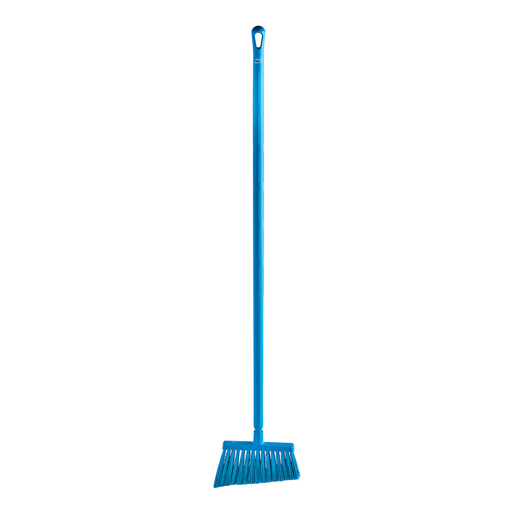 Vikan 11 1/2" Blue Angled Broom Head with Flagged Bristles and 51 3/16" Ultra-Hygienic Handle
