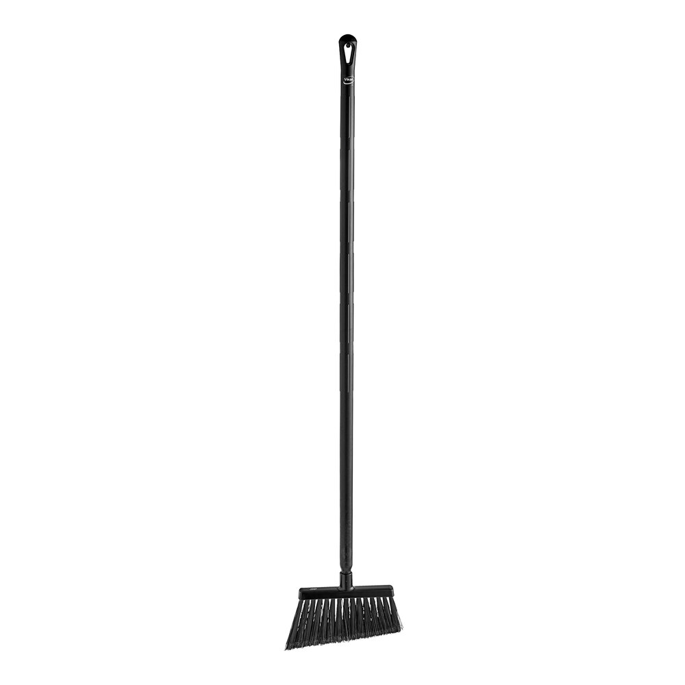 Vikan 11 1/2" Black Angled Broom Head with Flagged Bristles and 51 3/16" Ultra-Hygienic Handle