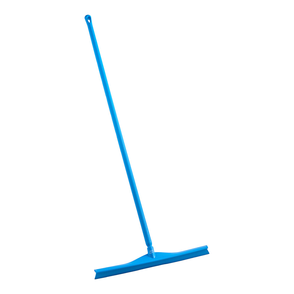 Vikan 23 5/8" Blue Ultra-Hygienic Single Blade Rubber Floor Squeegee with 59 1/8" Ultra-Hygienic Handle
