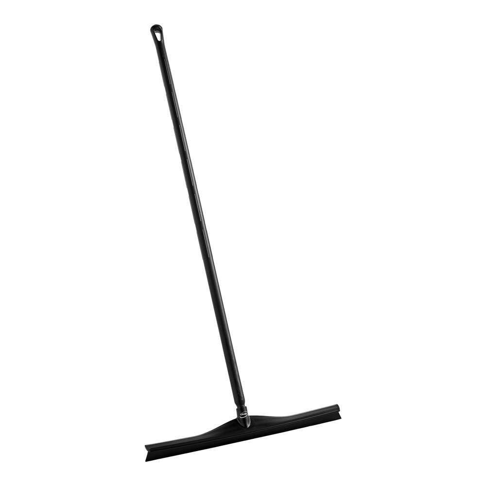 Vikan 23 5/8" Black Ultra-Hygienic Single Blade Rubber Floor Squeegee with 51 3/16" Ultra-Hygienic Handle