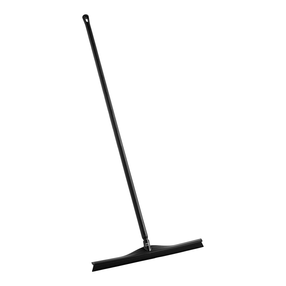 Vikan 23 5/8" Black Ultra-Hygienic Single Blade Rubber Floor Squeegee with 59 1/8" Ultra-Hygienic Handle