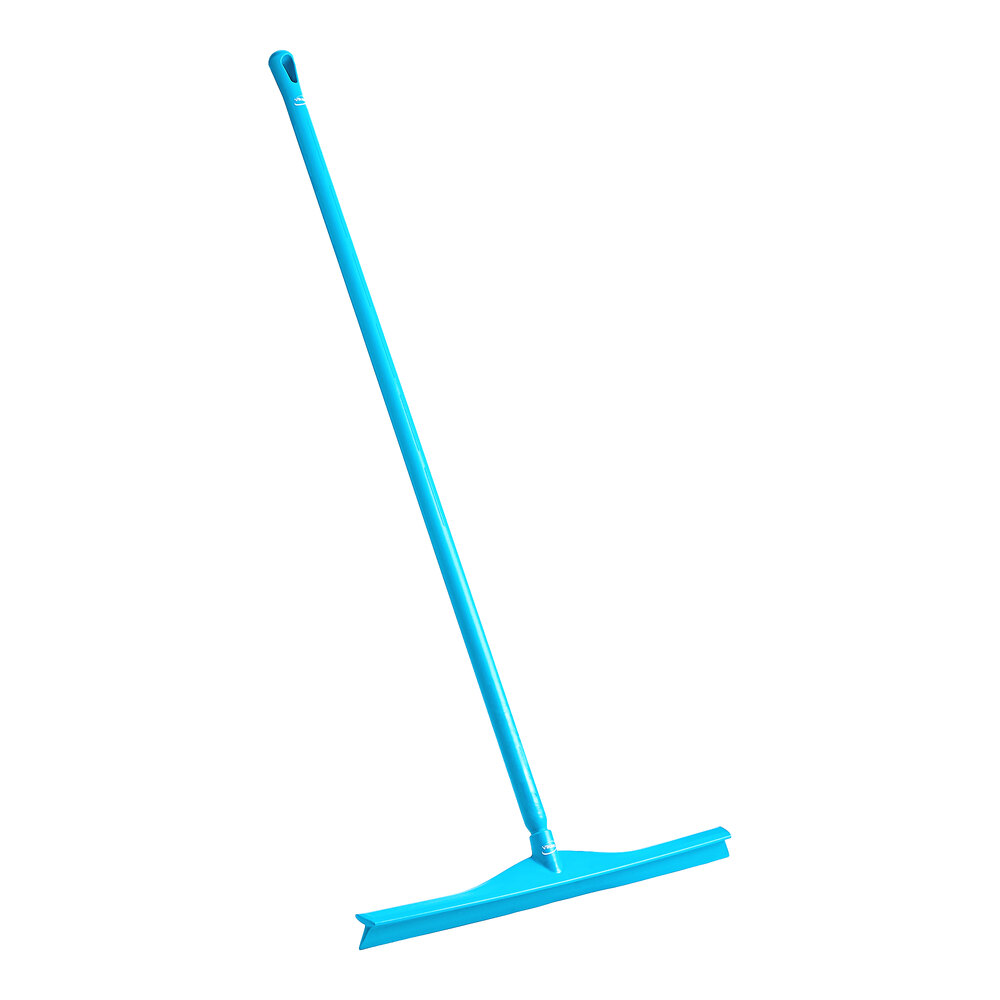 Vikan 23 5/8" Blue Ultra-Hygienic Single Blade Rubber Floor Squeegee with 51 3/16" Ultra-Hygienic Handle