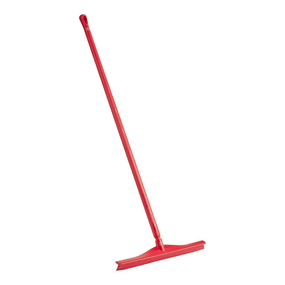 Vikan 19 11/16" Red Ultra-Hygienic Single Blade Rubber Floor Squeegee with 51 3/16" Ultra-Hygienic Handle