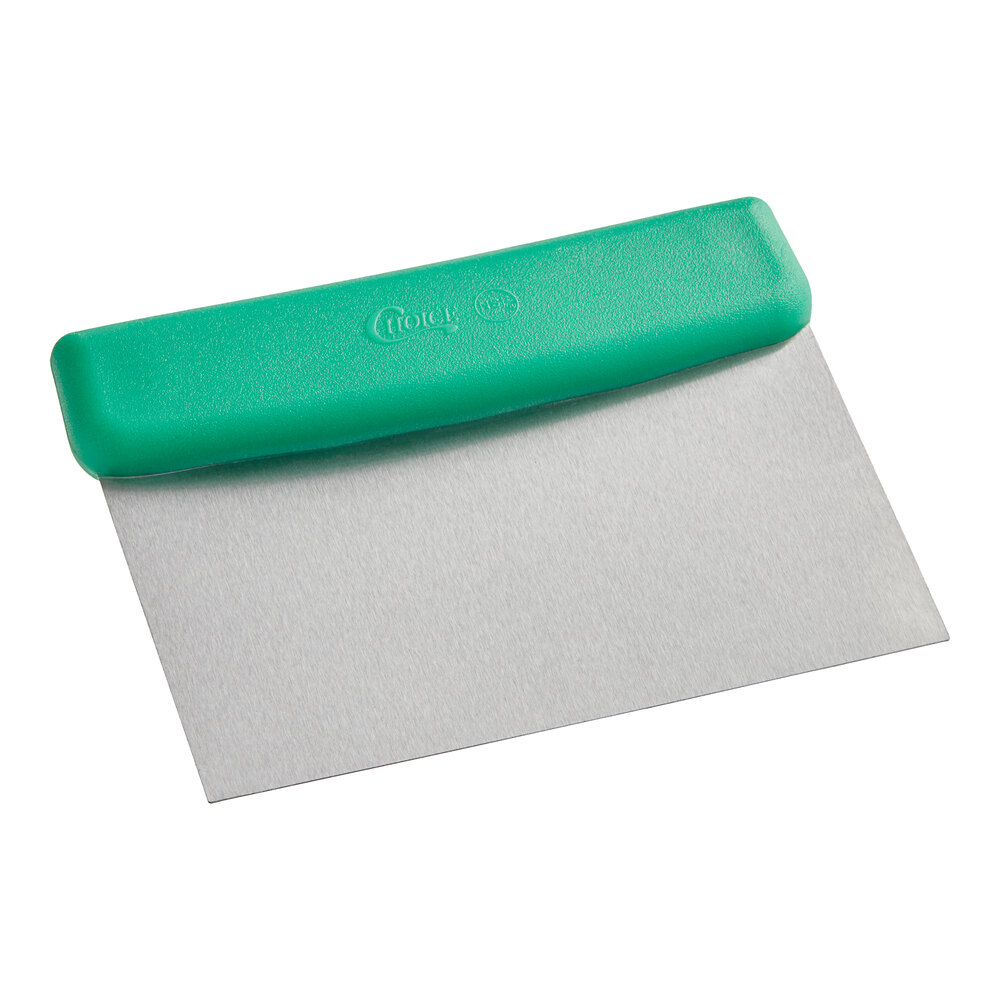Choice 6 1/4" x 3" High Carbon Stainless Steel Dough Cutter / Bench Scraper with Green Handle