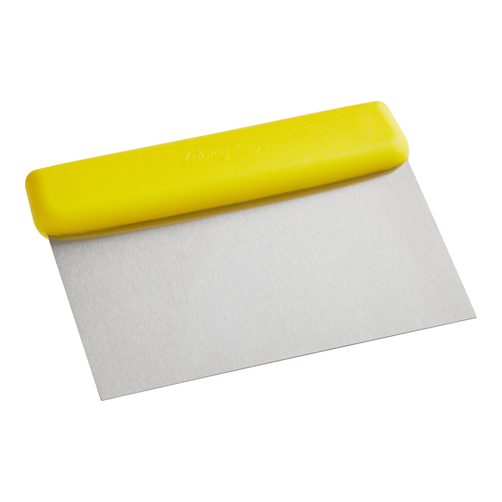 Choice 6 1/4" x 3" High Carbon Stainless Steel Dough Cutter / Bench Scraper with Yellow Handle