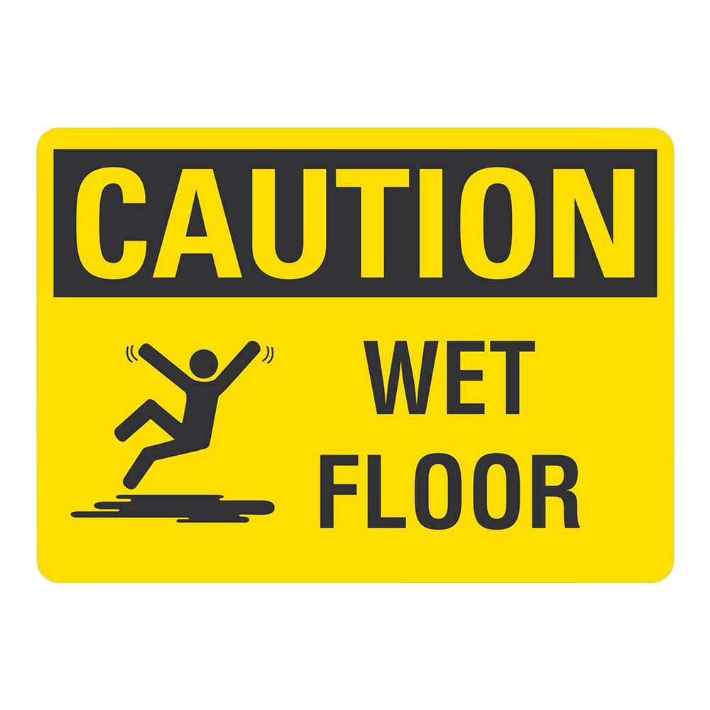 Lavex 10" x 7" Engineer-Grade Reflective Aluminum "Caution / Wet Floor" Safety Sign with Symbol