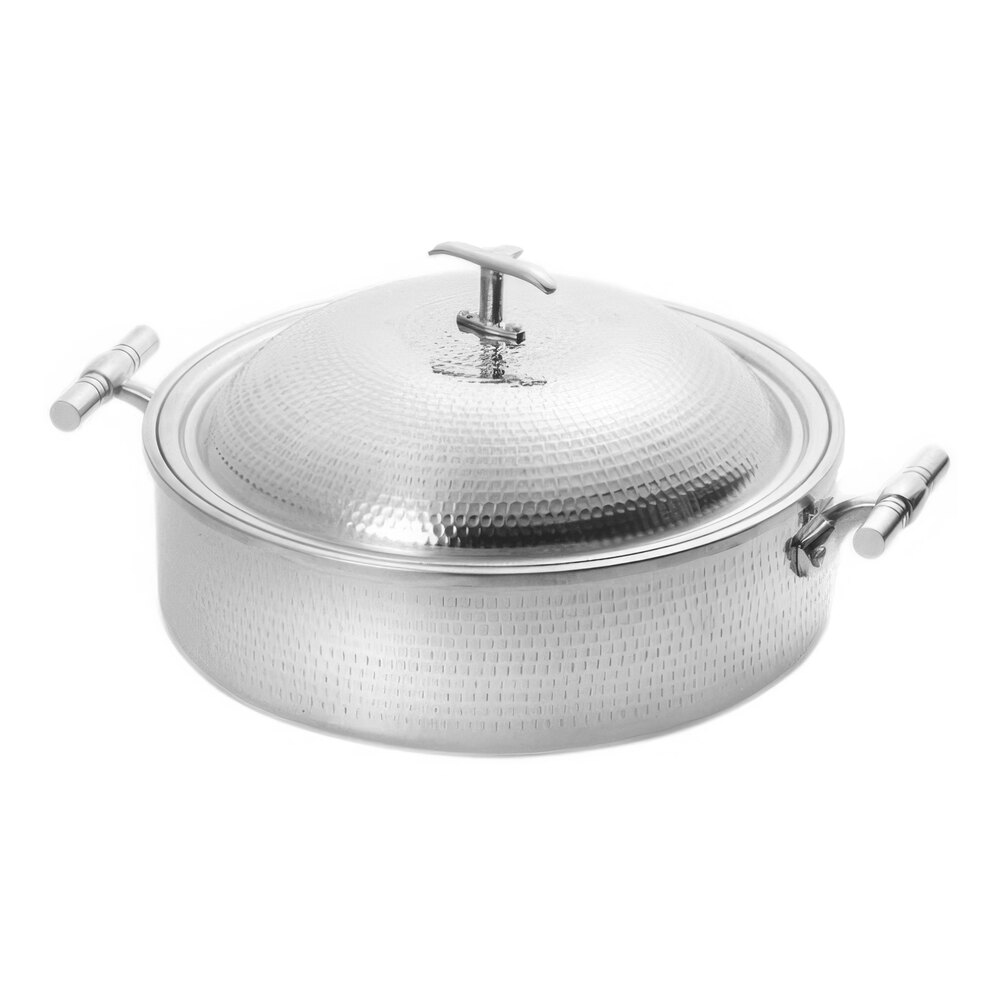 Eastern Tabletop 5904H 4 Qt. Hammered Stainless Steel Induction Pot with Lid and Double Handles