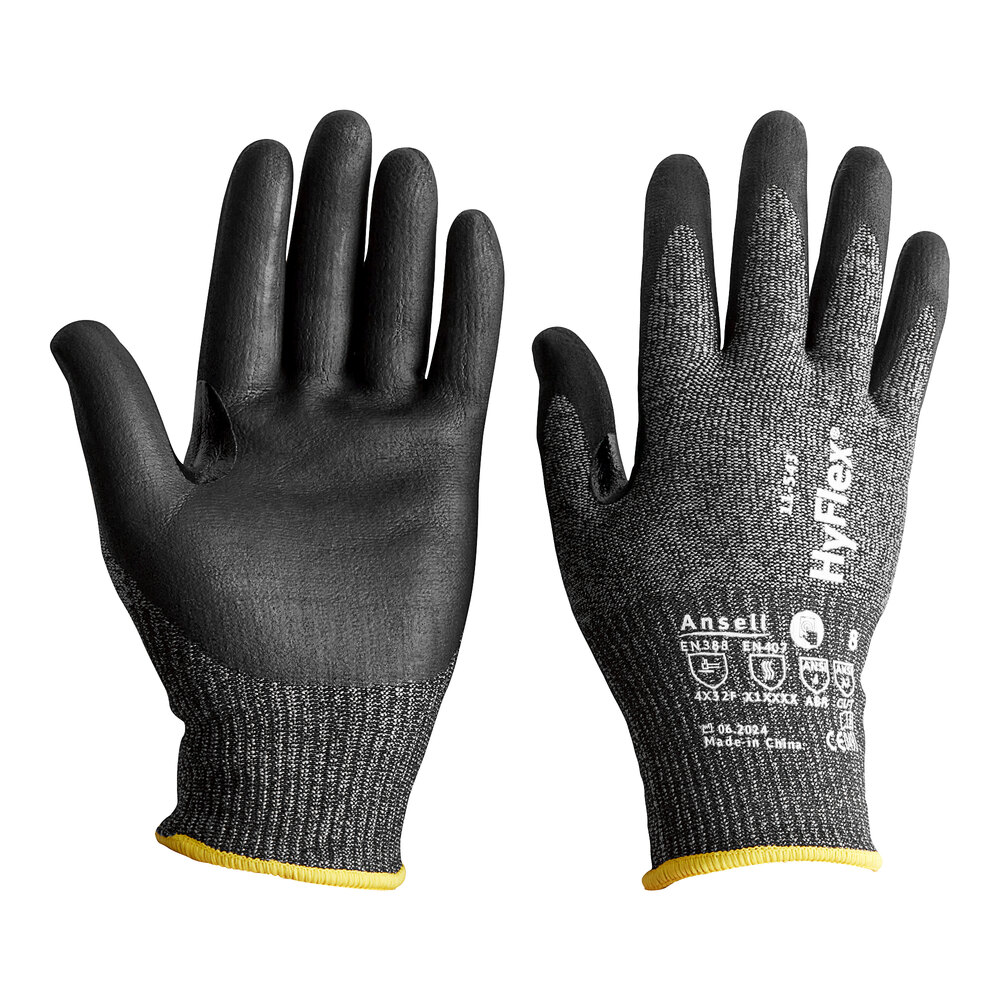 Ansell HyFlex® 11-543 Black and Gray Knitted Gloves with Black Palm-Coated Nitrile and Knit Wrist - Extra Large