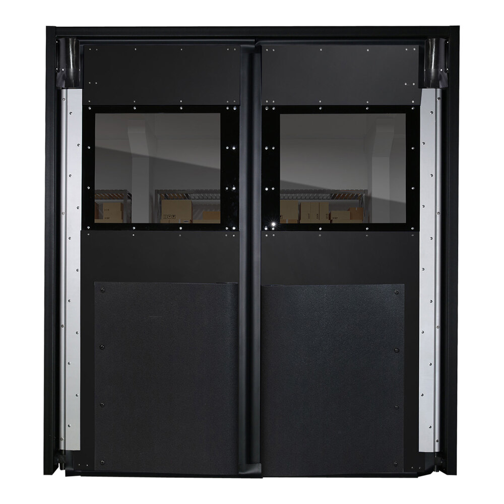 Aleco Impacdor XHD-175 30" x 84" Black Rigid Single Swinging Traffic Door with Window 710113