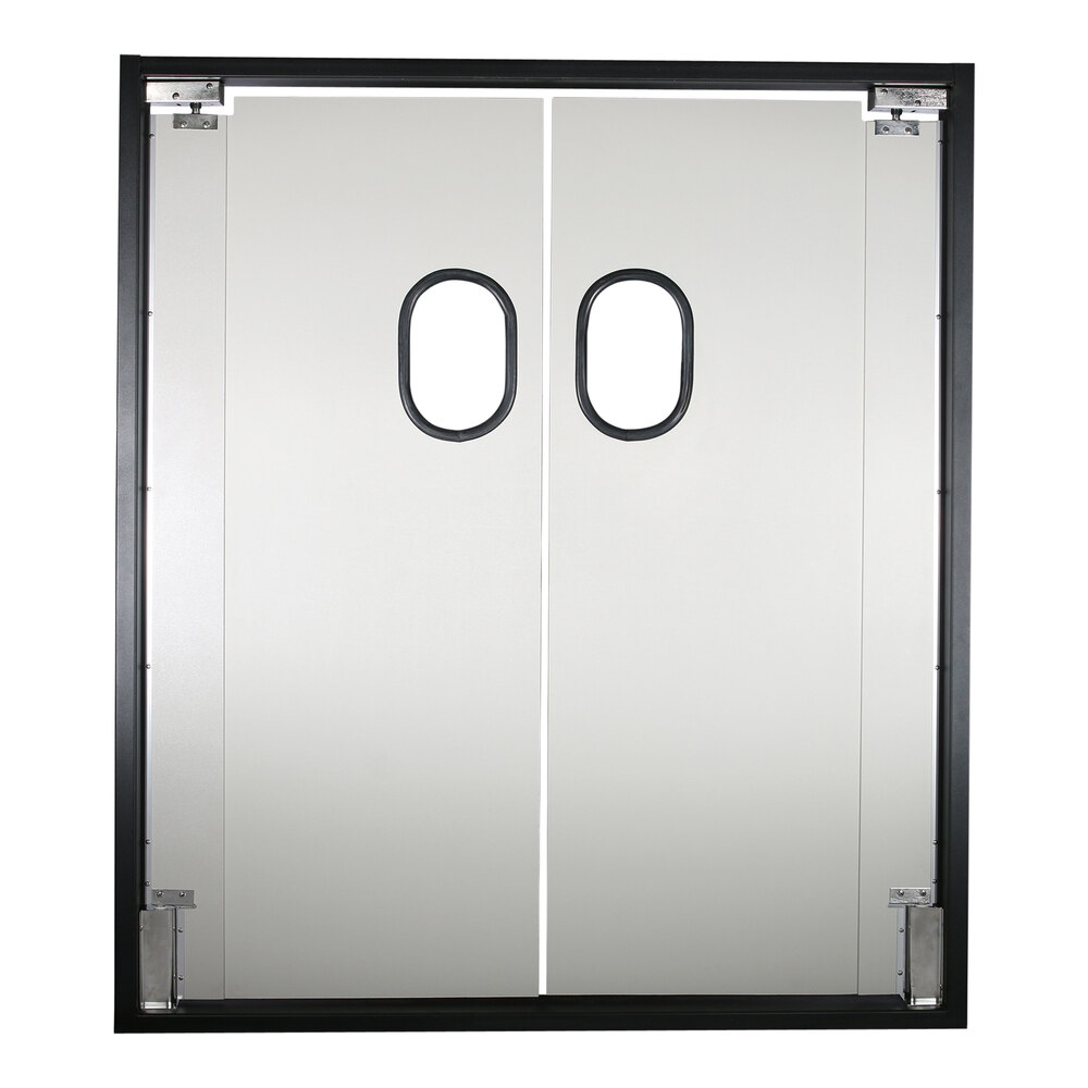 Aleco Impacdor FS-250 30" x 84" Fieldstone Gray Rigid Single Swinging Traffic Door with 9" x 14" Rubber Gasketed Window 730075
