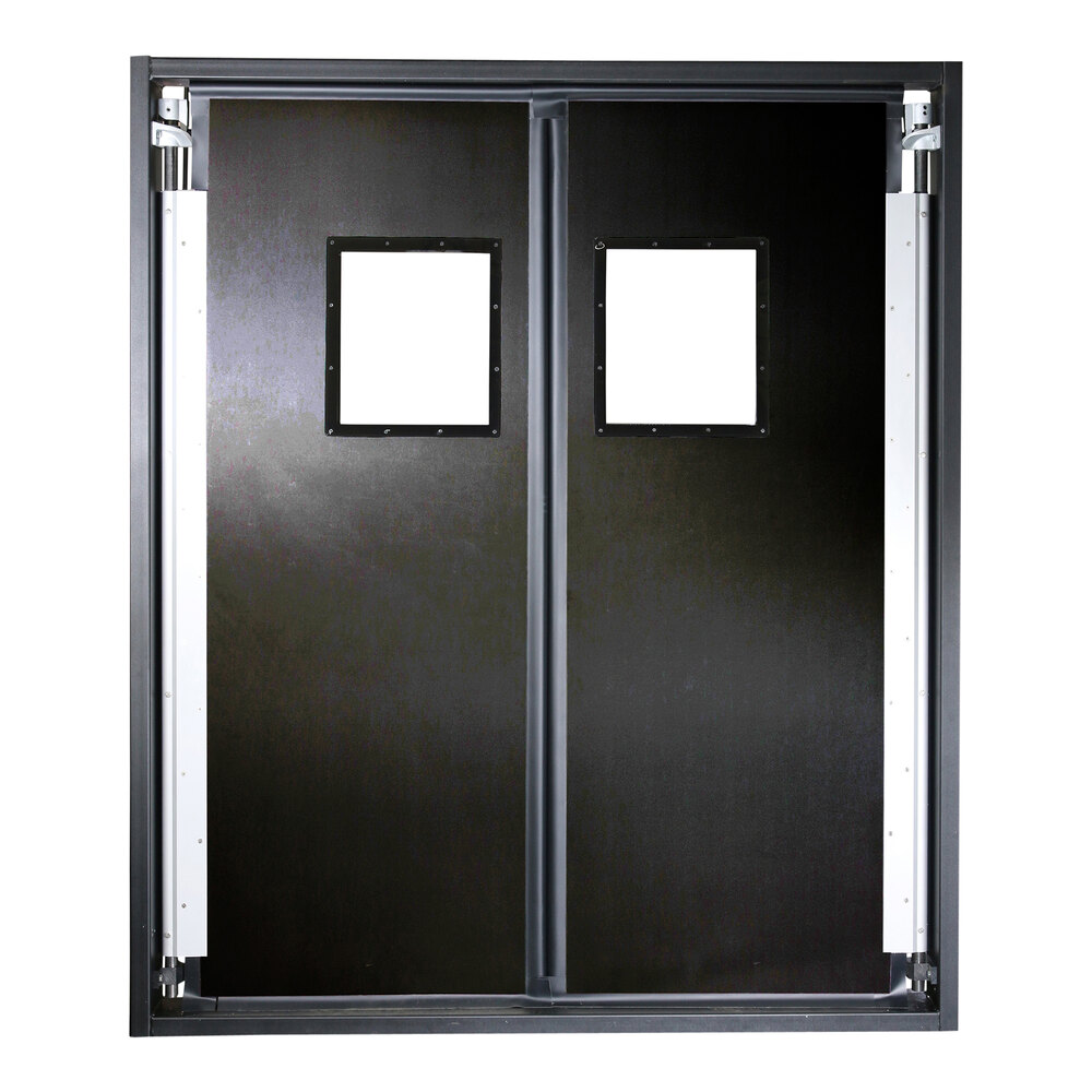 Aleco Impacdor FD-175 36" x 84" Black Rigid Single Swinging Traffic Door with Window 720156