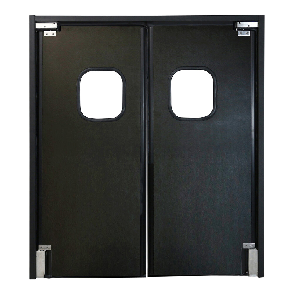 Aleco Impacdor RD-175 36" x 84" Black Rigid Single Swinging Traffic Door with Window 750261